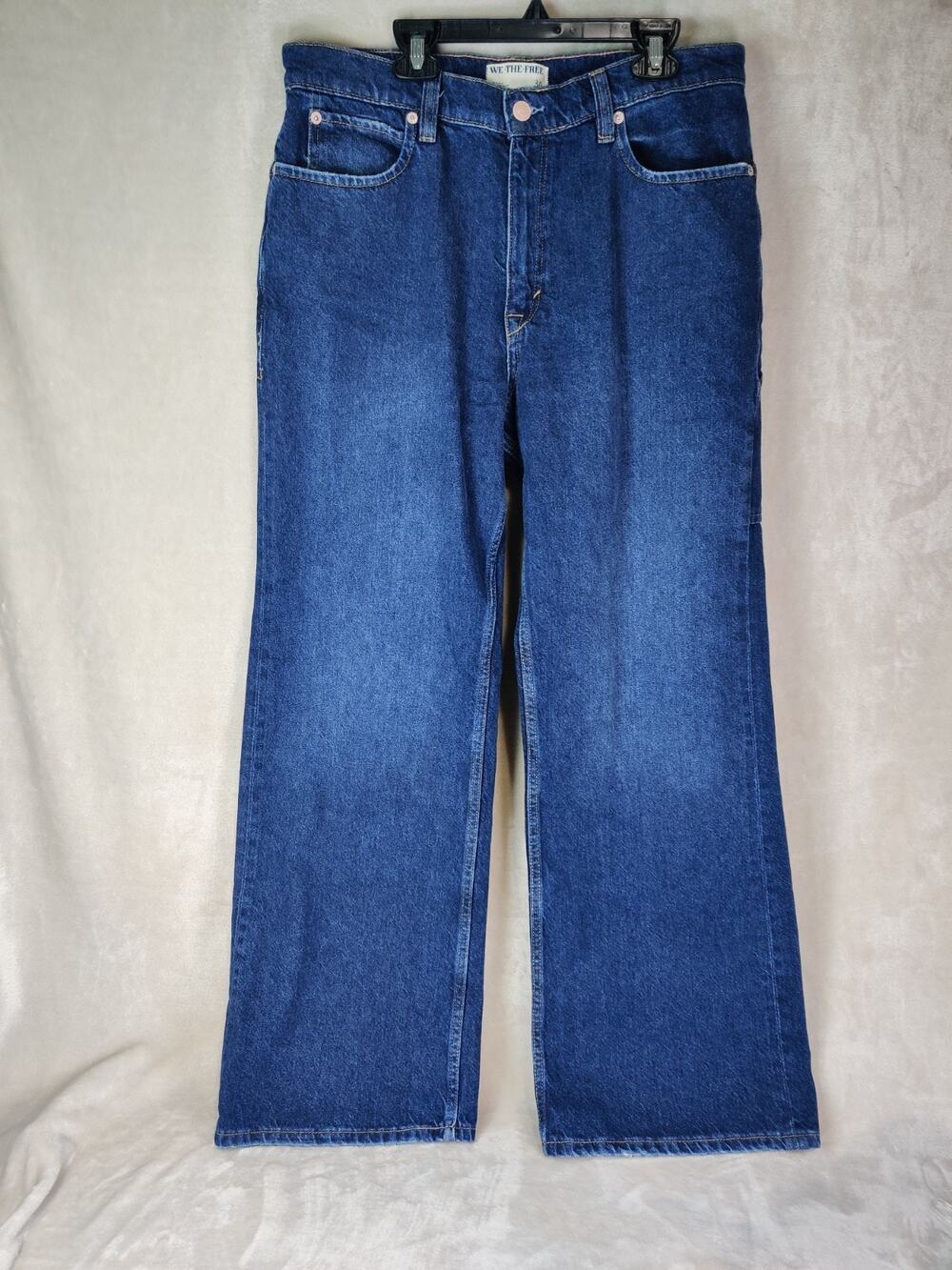We The Free Women's Tinsley Blue Denim High Rise Straight Wide Leg Jeans Size 30